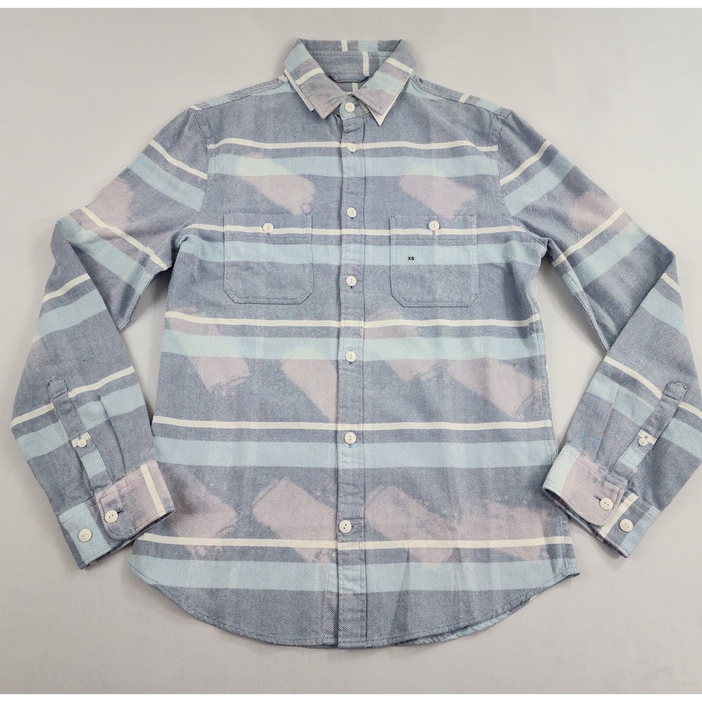 Express Slim Soft Wash Striped Blue Cotton Button Up Shirt XS 25153835 Mens